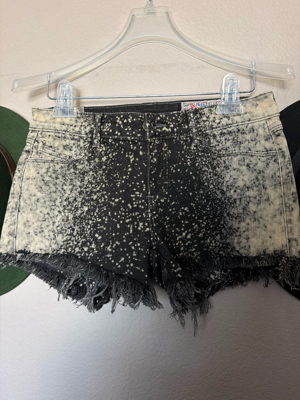 Siwy Black & White Bleached Frayed Hem Denim Shorts